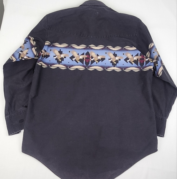 Cumberland Outfitters Western Bald Eagle Black Snap Button Down - Picture 6 of 6